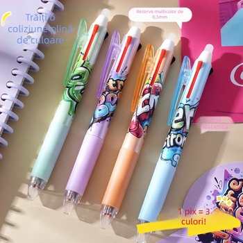 Pix Cartoon cu mecanism de apăsare, vârf tip bilă din oțel inoxidabil, corp din plastic