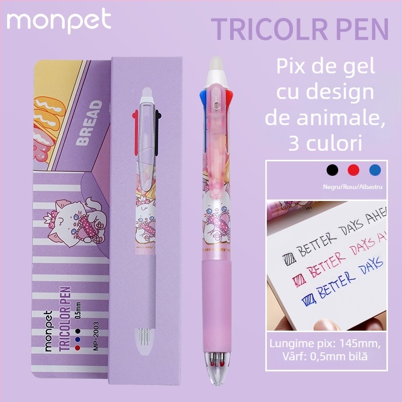 Pix Cartoon cu mecanism de apăsare, vârf tip bilă din oțel inoxidabil, corp din plastic