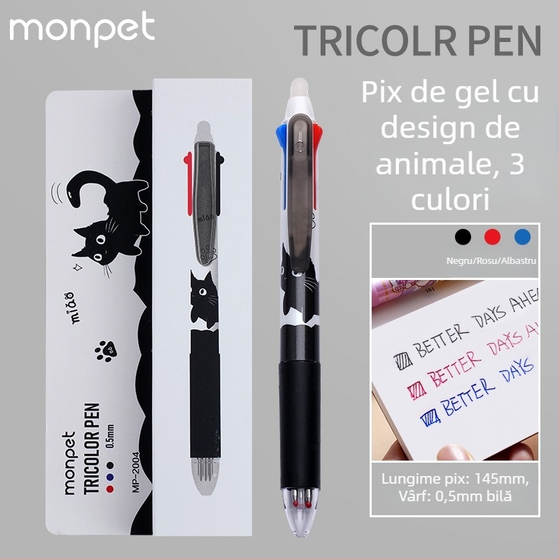 Pix Cartoon cu mecanism de apăsare, vârf tip bilă din oțel inoxidabil, corp din plastic