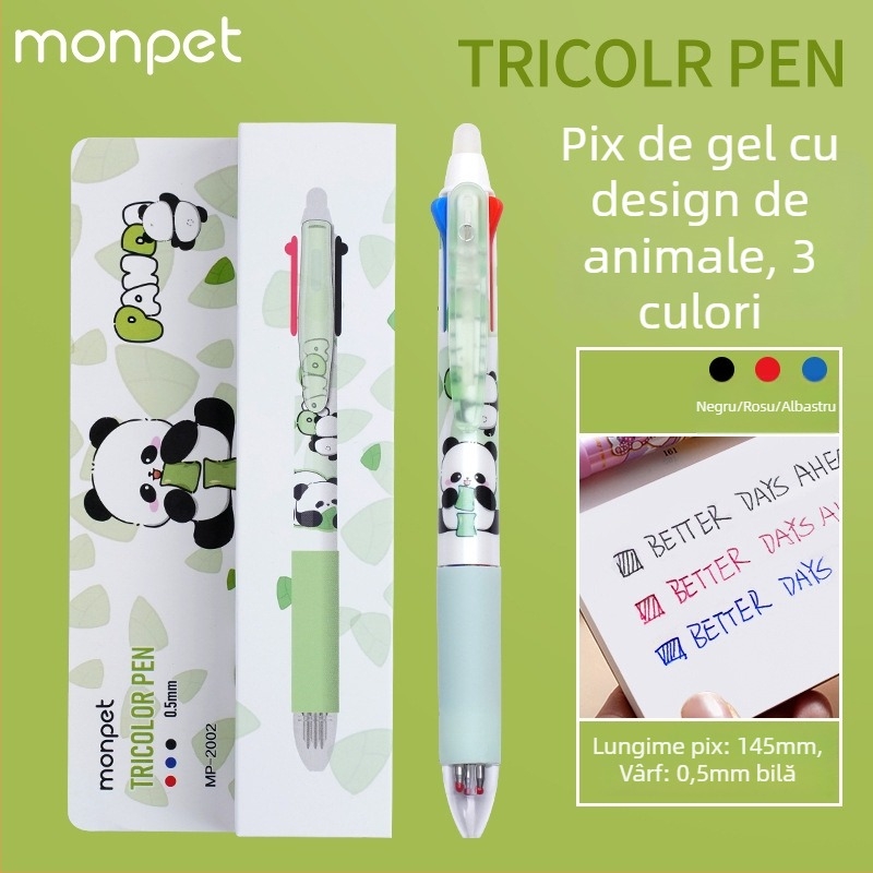 Pix Cartoon cu mecanism de apăsare, vârf tip bilă din oțel inoxidabil, corp din plastic