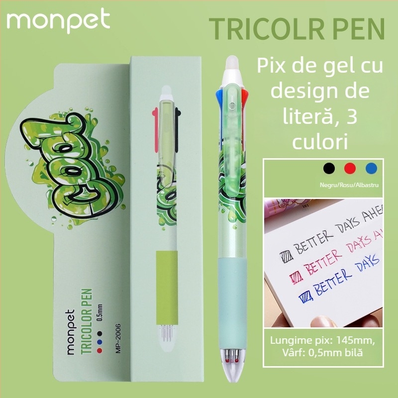 Pix Cartoon cu mecanism de apăsare, vârf tip bilă din oțel inoxidabil, corp din plastic