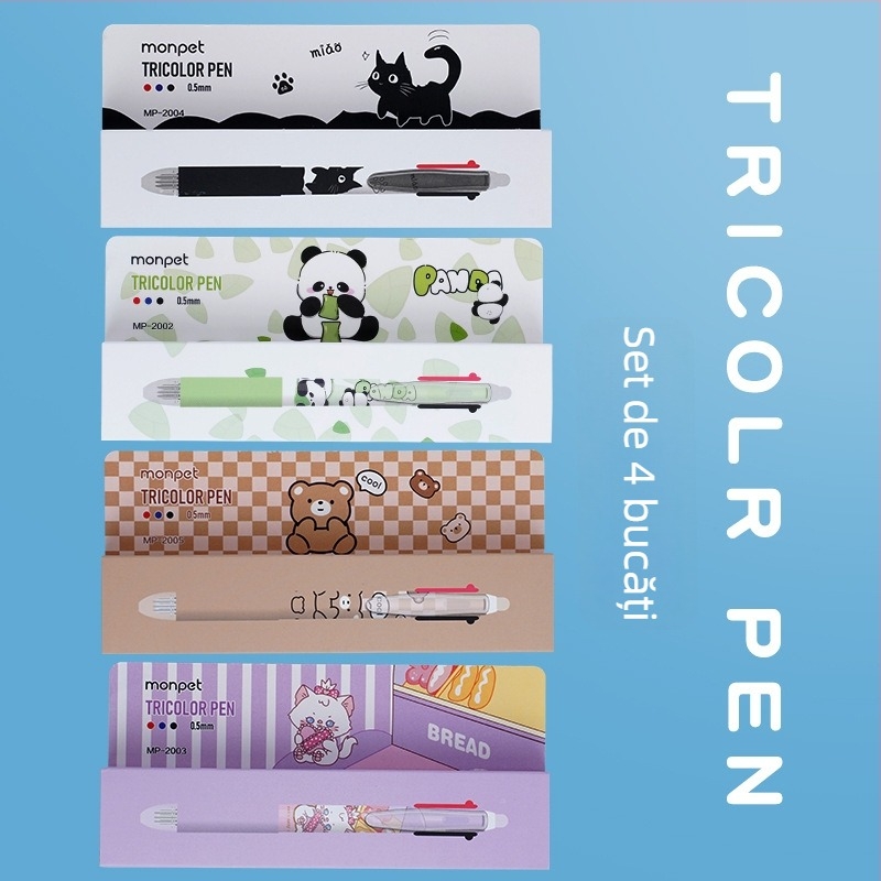 Pix Cartoon cu mecanism de apăsare, vârf tip bilă din oțel inoxidabil, corp din plastic