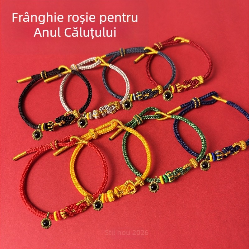 Brățară din cord cu animale zodiacale și nod Buddha, tricotată manual, unisex, bijuterie elegantă