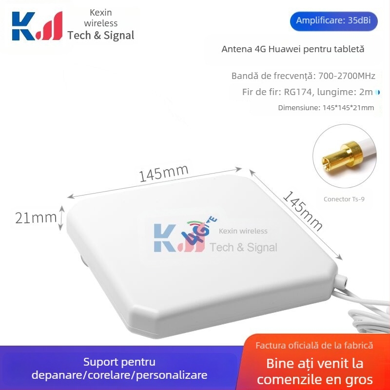 Antena pentru tabletă, rețea 4G, polarizare duală, omni-direcțională, cu câștig extern ridicat, conector TS9