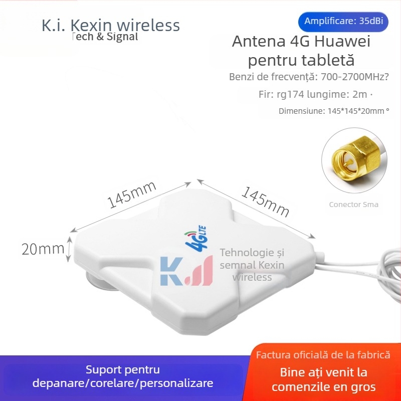 Antena pentru tabletă, rețea 4G, polarizare duală, omni-direcțională, cu câștig extern ridicat, conector TS9