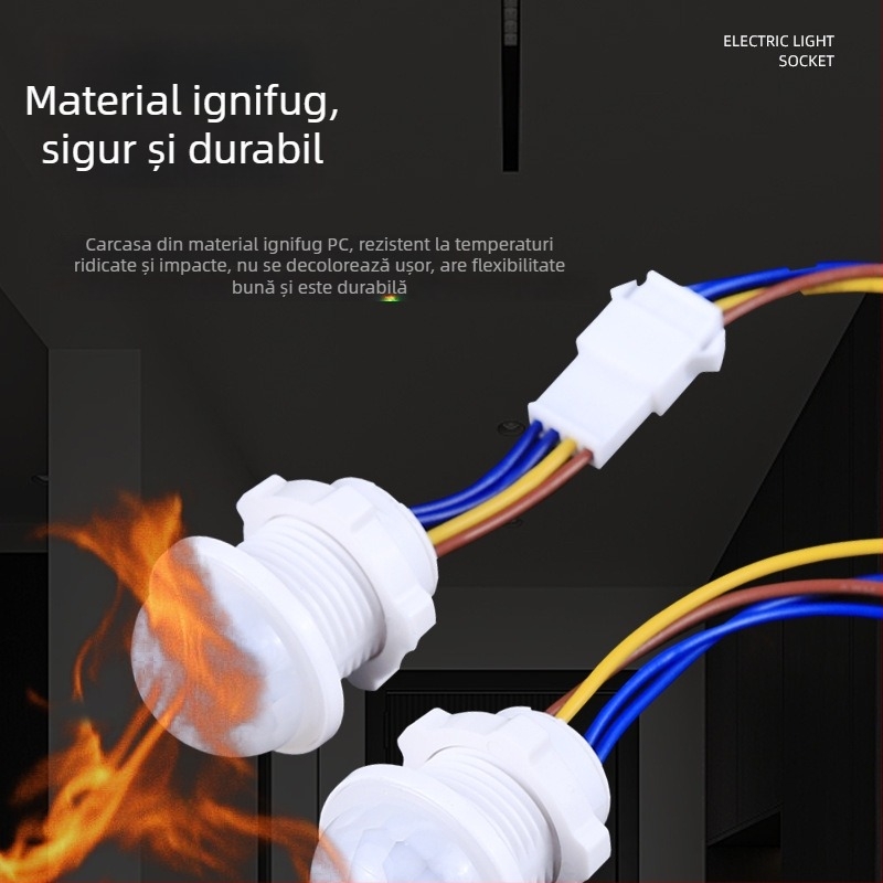 Senzor IR încastrat cu detecție de prezență și controlul luminii în funcție de zi, 85–265V, rază ~4 m, întârziere 30 s