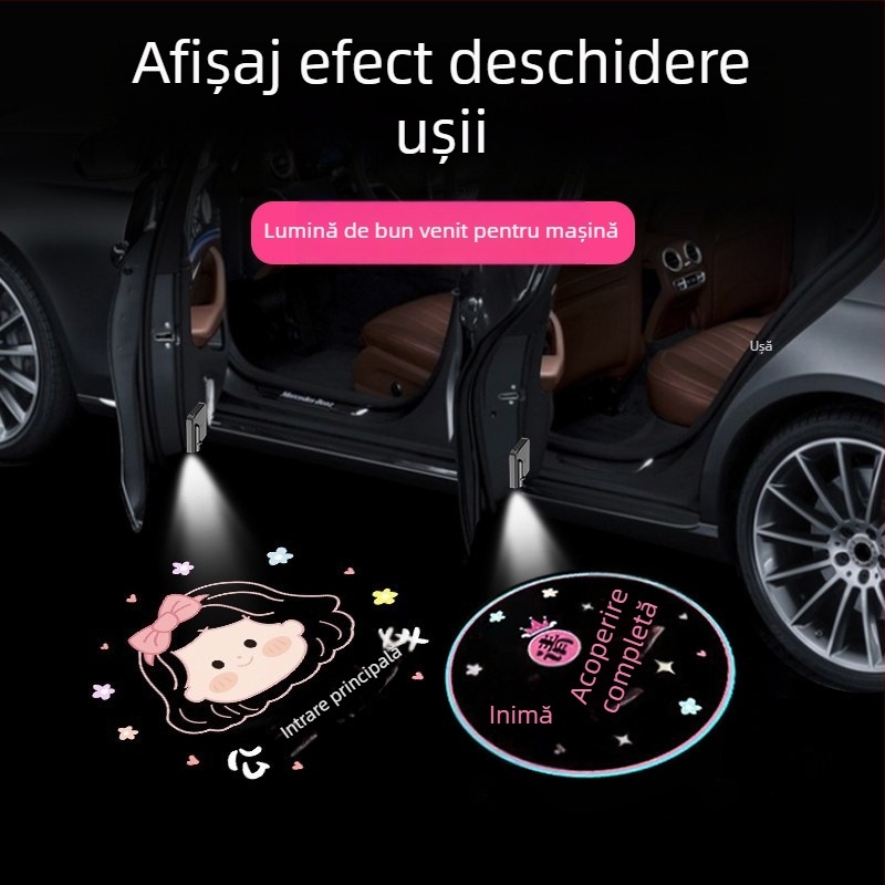 Lumină de întâmpinare pentru mașină cu aripi de înger și proiecție (fără cabluri, montaj cu bandă adezivă, 5V, 0,2A, model Mks-3234)