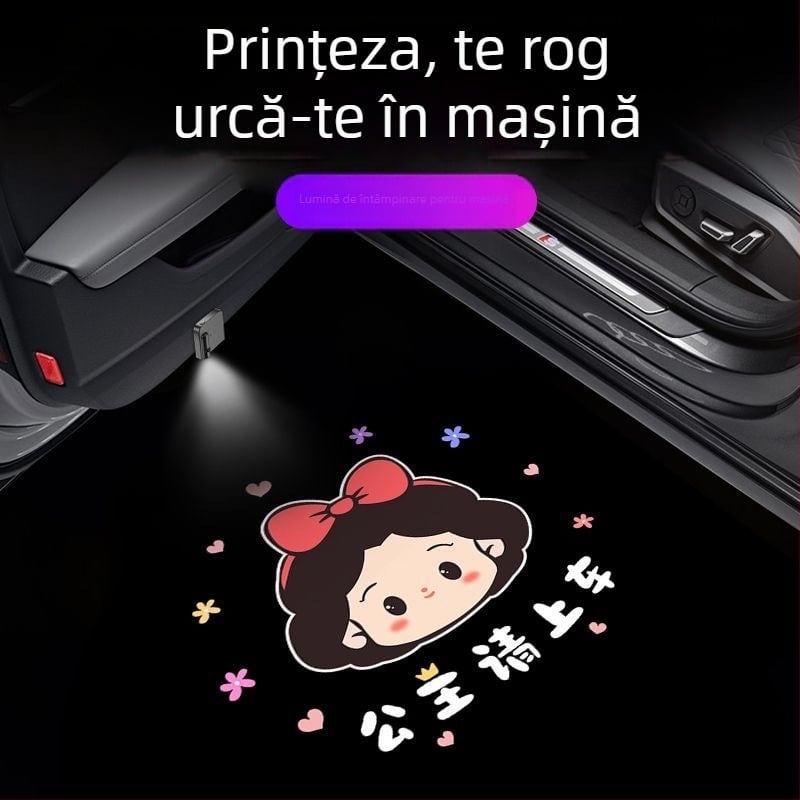 Lumină de întâmpinare pentru mașină cu aripi de înger și proiecție (fără cabluri, montaj cu bandă adezivă, 5V, 0,2A, model Mks-3234)
