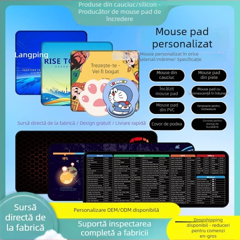 Pad de mouse personalizat pentru publicitate cu logo, față simplă, anti-derapant, transfer termic, compatibil OEM