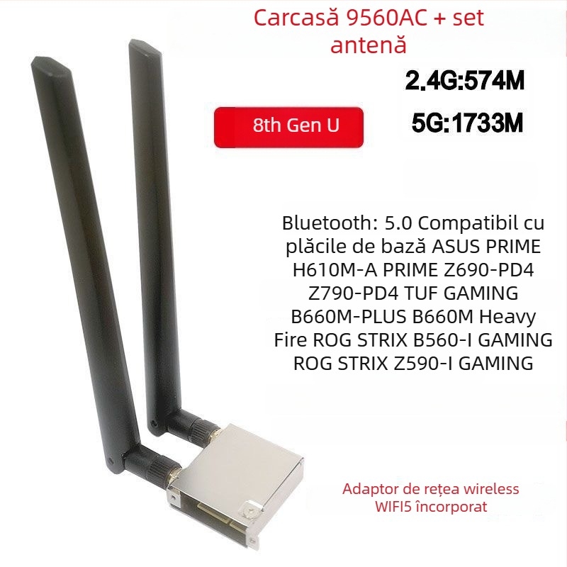 Card Wi‑Fi pentru desktop, 1200 Mbps, interfață M.2, 2.4/5 GHz, 802.11ax