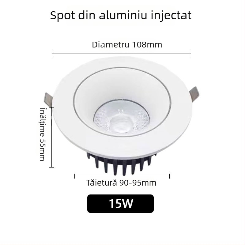 Spot LED de tavan din aluminiu turnat, încastrat, stil modern minimalist, CRI 80–89, tensiune ≤36V