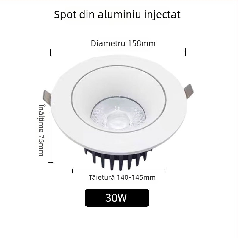 Spot LED de tavan din aluminiu turnat, încastrat, stil modern minimalist, CRI 80–89, tensiune ≤36V
