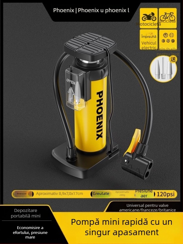 Pompa de aer manuală acționată prin pedală pentru bicicletă, portabilă, cu presiune înaltă, pentru uz casnic