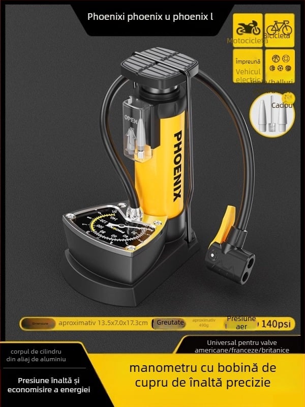 Pompa de aer manuală acționată prin pedală pentru bicicletă, portabilă, cu presiune înaltă, pentru uz casnic