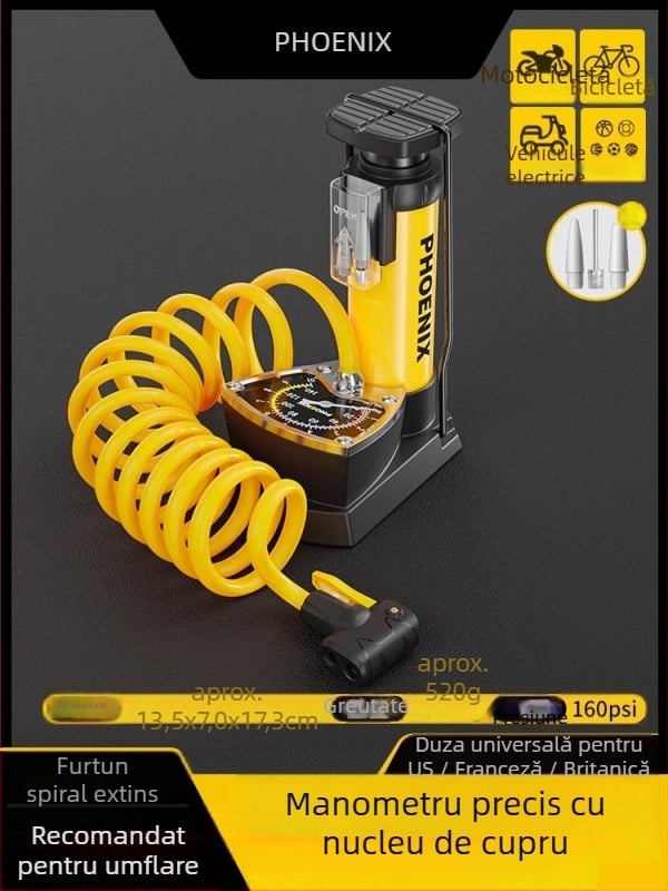 Pompa de aer manuală acționată prin pedală pentru bicicletă, portabilă, cu presiune înaltă, pentru uz casnic