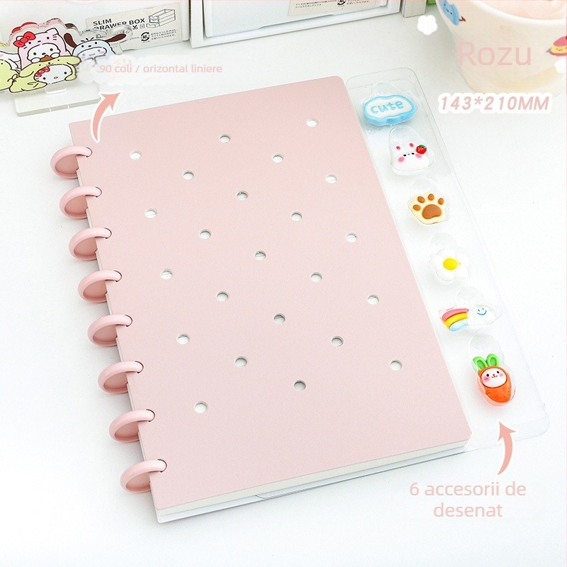 Caiet cu 10 găuri, hârtie offset albă, 80 de foi, pagini interioare personalizabile