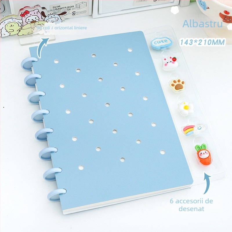 Caiet cu 10 găuri, hârtie offset albă, 80 de foi, pagini interioare personalizabile