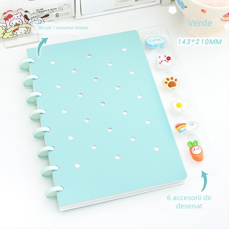 Caiet cu 10 găuri, hârtie offset albă, 80 de foi, pagini interioare personalizabile