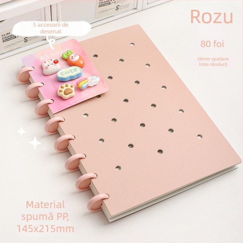 Caiet cu 10 găuri, hârtie offset albă, 80 de foi, pagini interioare personalizabile