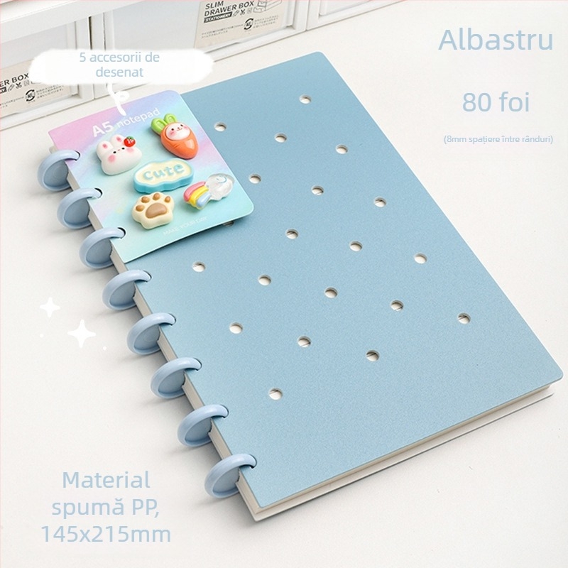 Caiet cu 10 găuri, hârtie offset albă, 80 de foi, pagini interioare personalizabile