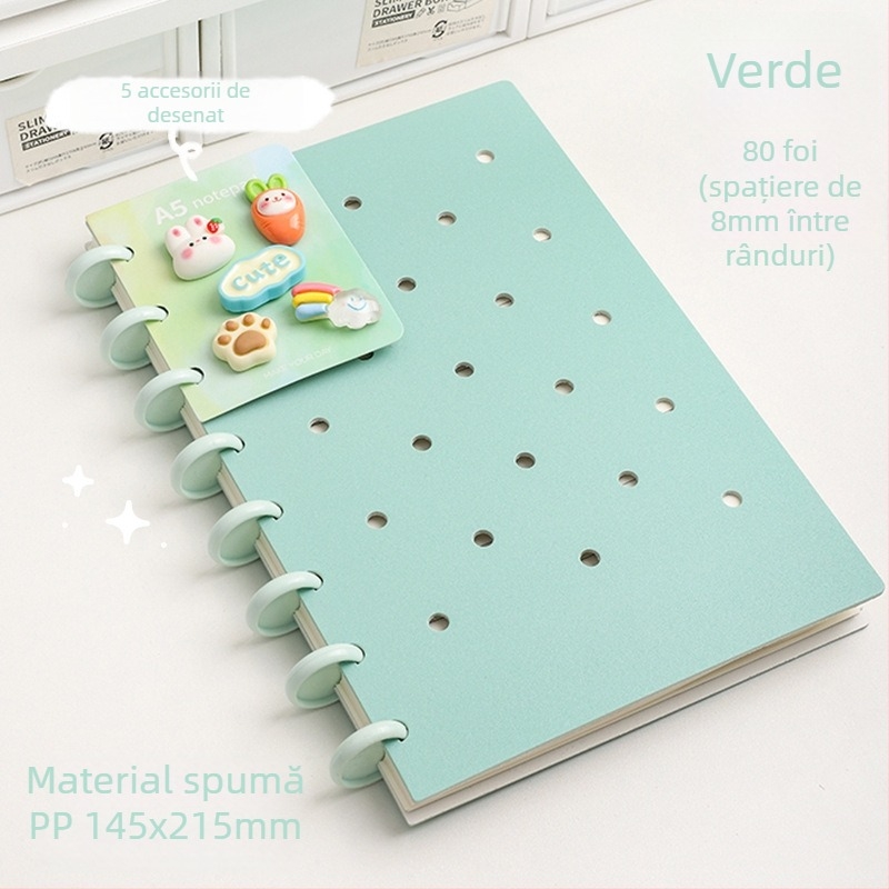 Caiet cu 10 găuri, hârtie offset albă, 80 de foi, pagini interioare personalizabile