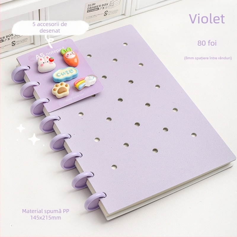 Caiet cu 10 găuri, hârtie offset albă, 80 de foi, pagini interioare personalizabile