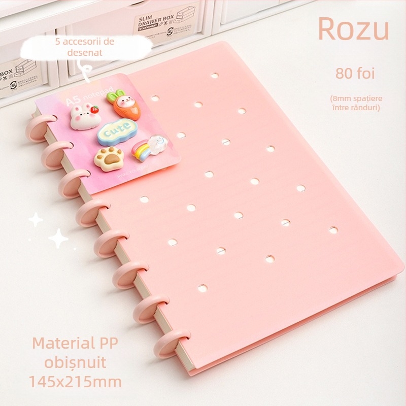 Caiet cu 10 găuri, hârtie offset albă, 80 de foi, pagini interioare personalizabile