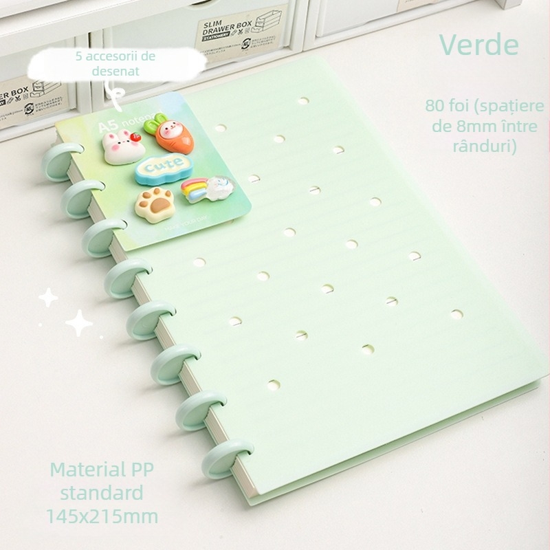 Caiet cu 10 găuri, hârtie offset albă, 80 de foi, pagini interioare personalizabile