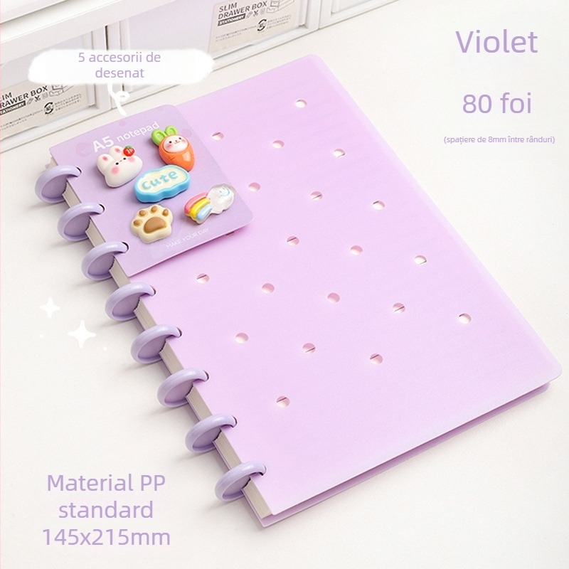 Caiet cu 10 găuri, hârtie offset albă, 80 de foi, pagini interioare personalizabile