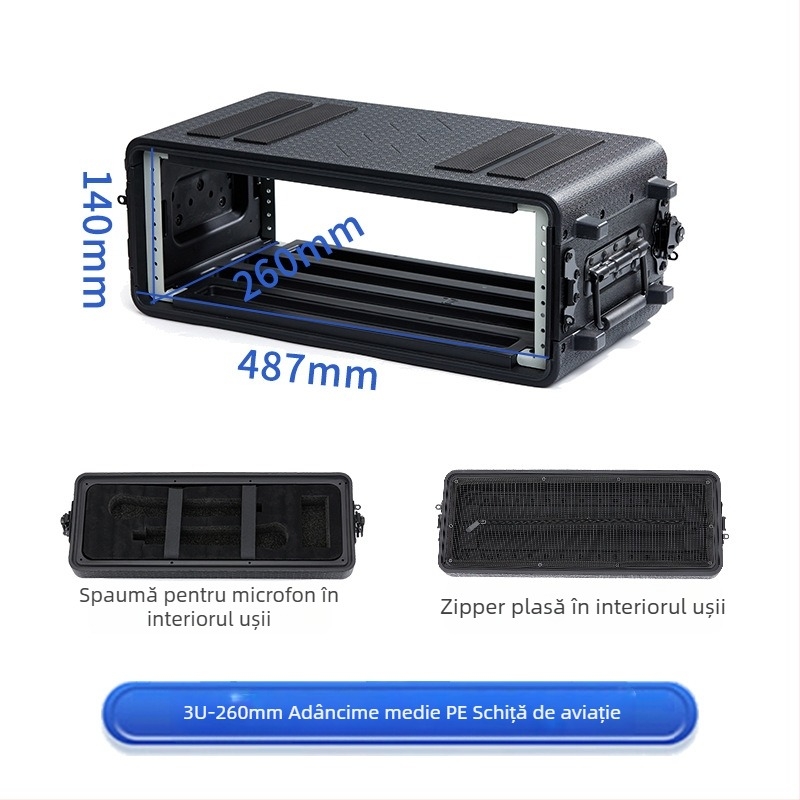 Carcasă AV din plastic PE, portabilă, cu ABS pentru echipamente AV – receptor microfon 4U, șasiu 6U