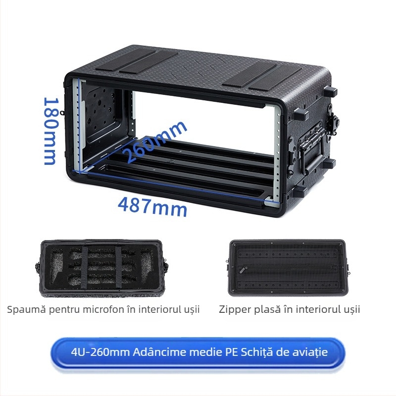 Carcasă AV din plastic PE, portabilă, cu ABS pentru echipamente AV – receptor microfon 4U, șasiu 6U