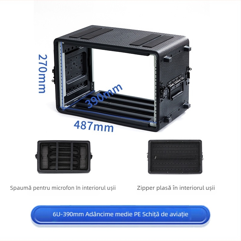 Carcasă AV din plastic PE, portabilă, cu ABS pentru echipamente AV – receptor microfon 4U, șasiu 6U