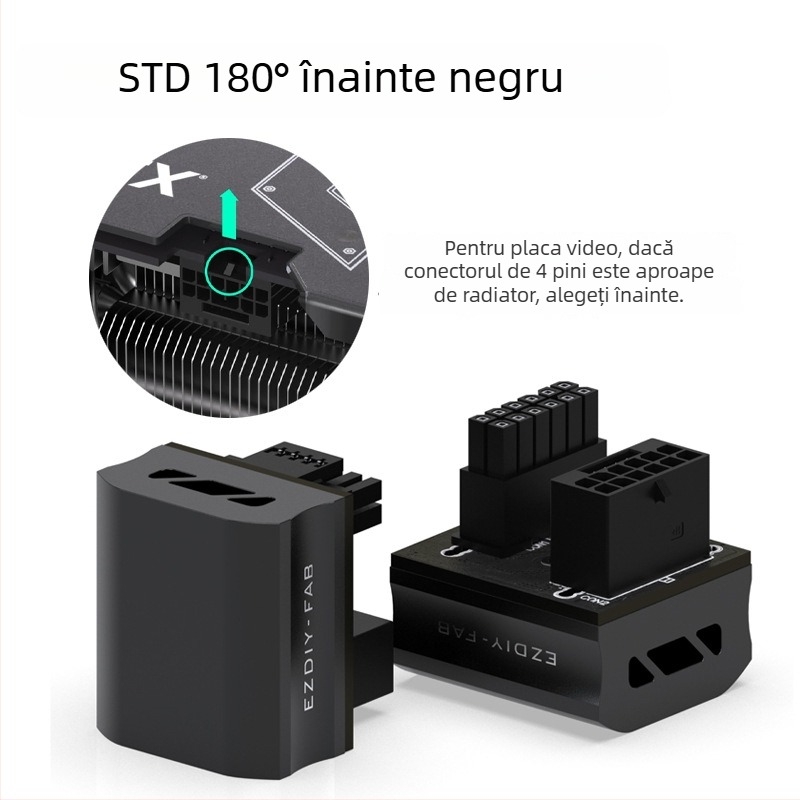 Cap de ghidare cu 12 pini pentru conectorul de alimentare al plăcii RTX4090, 16 pini 12+4P, cotă de 180 de grade, ABS material