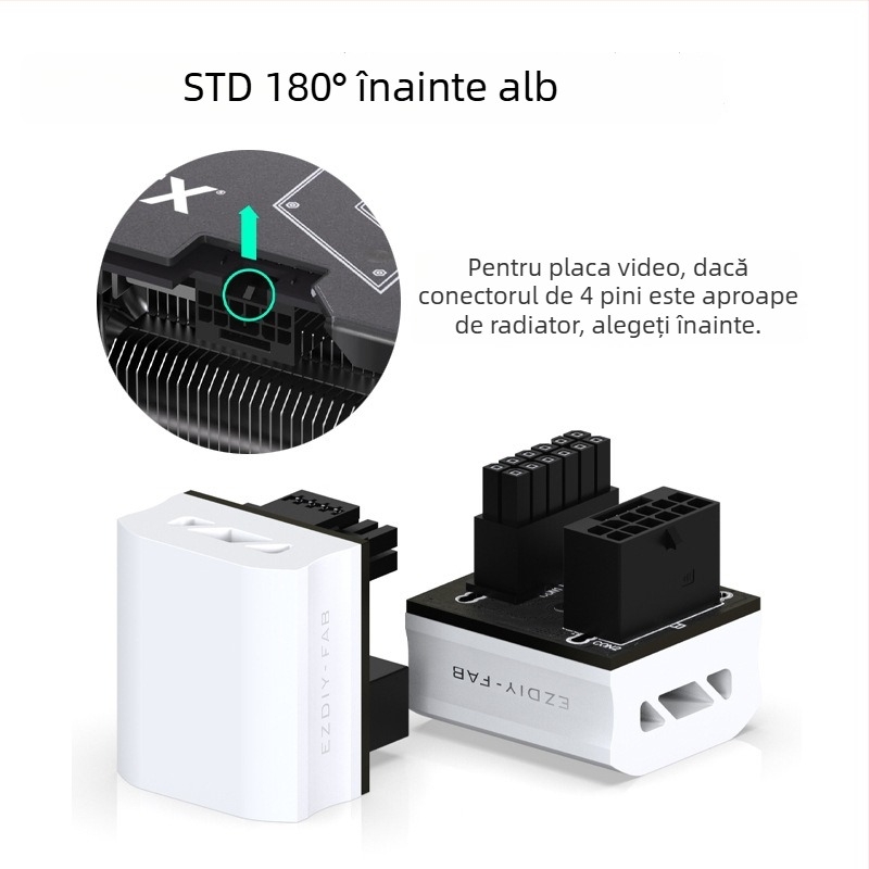 Cap de ghidare cu 12 pini pentru conectorul de alimentare al plăcii RTX4090, 16 pini 12+4P, cotă de 180 de grade, ABS material