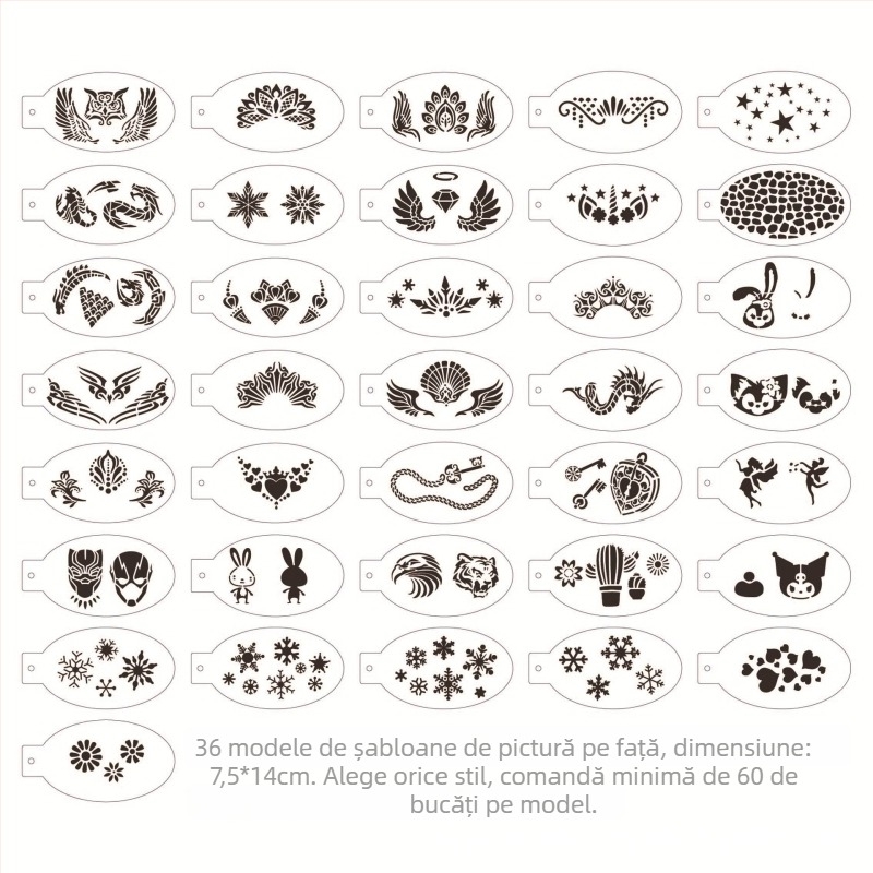 Set de 24 șabloane PET pentru pictură pe față, pentru copii, Halloween