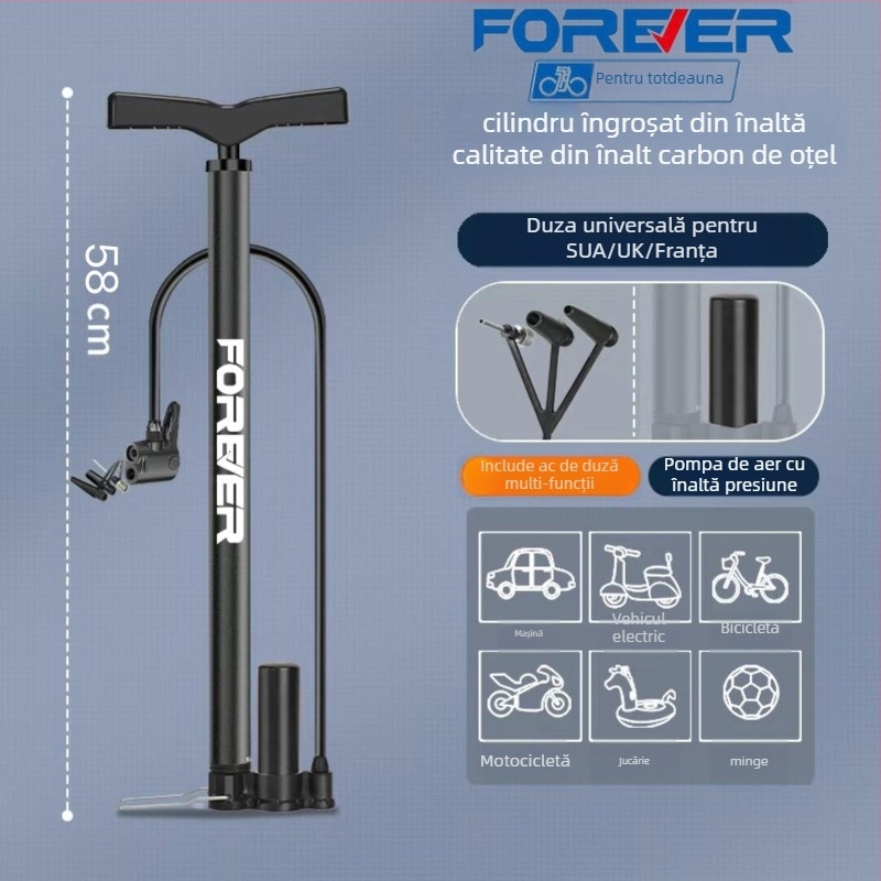 Pompa manuală cu presiune înaltă pentru bicicletă, e-bike, motocicletă, mașină, uz casnic și baschet – multifuncțional