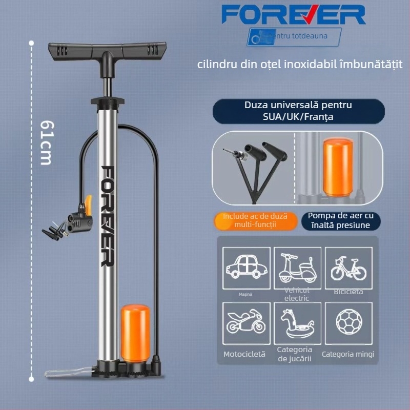 Pompa manuală cu presiune înaltă pentru bicicletă, e-bike, motocicletă, mașină, uz casnic și baschet – multifuncțional