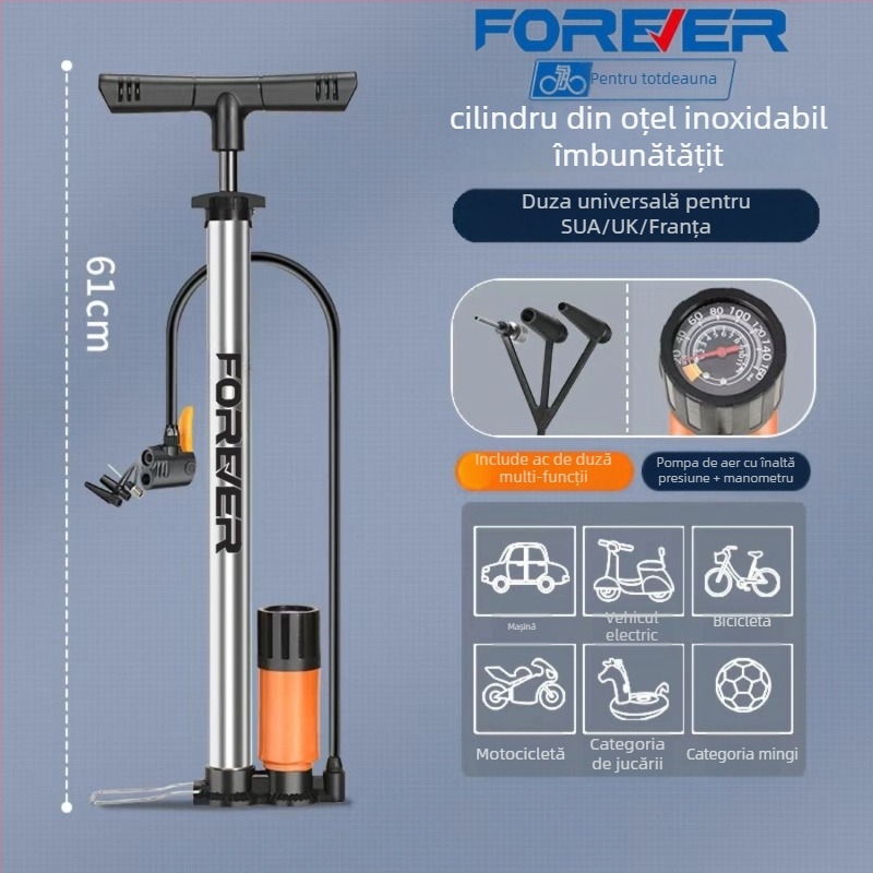 Pompa manuală cu presiune înaltă pentru bicicletă, e-bike, motocicletă, mașină, uz casnic și baschet – multifuncțional