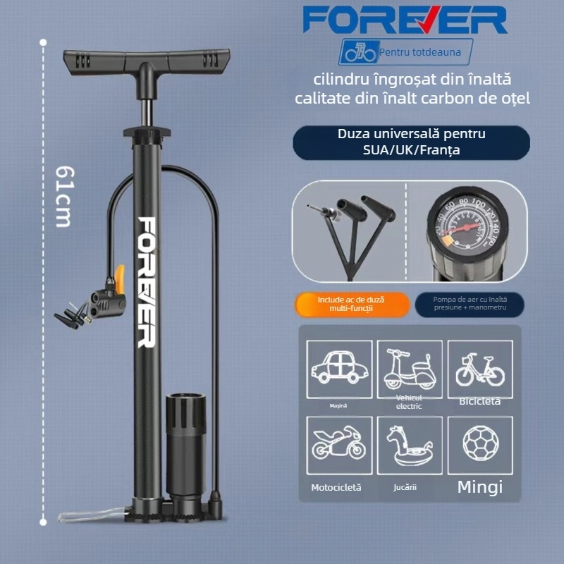 Pompa manuală cu presiune înaltă pentru bicicletă, e-bike, motocicletă, mașină, uz casnic și baschet – multifuncțional