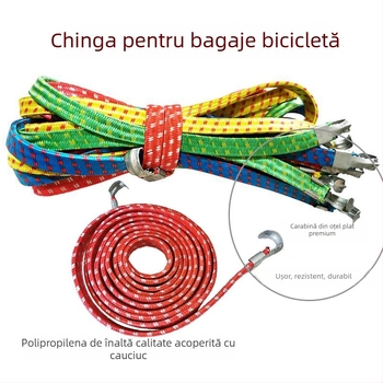 Curea pentru bagaje de bicicletă, din cauciuc, lungimi 1.0-1.8 m, cârlige din fier, din cablu și din fier perforat, sarcină 40 kg