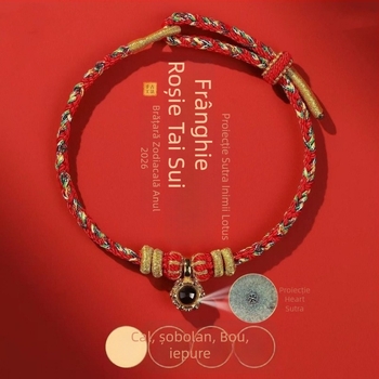 Brățară din cordon, țesută manual, unisex, cu 12 mărgele zodiac micro-sculptate și opt zeități protectoare, 2026 Anul Calului