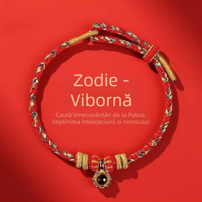 Brățară din cordon, țesută manual, unisex, cu 12 mărgele zodiac micro-sculptate și opt zeități protectoare, 2026 Anul Calului