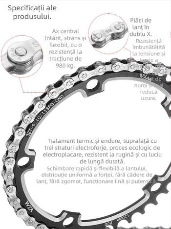 Lanț de bicicletă pentru munte și drum, 8 viteze, Secțiune 116, Pas 7.2, Oțel carbon