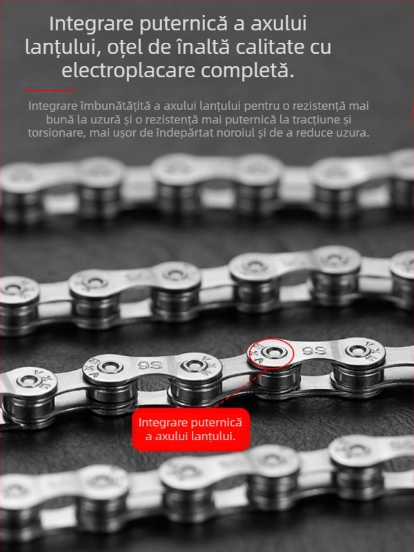 Lanț de bicicletă pentru munte și drum, 8 viteze, Secțiune 116, Pas 7.2, Oțel carbon