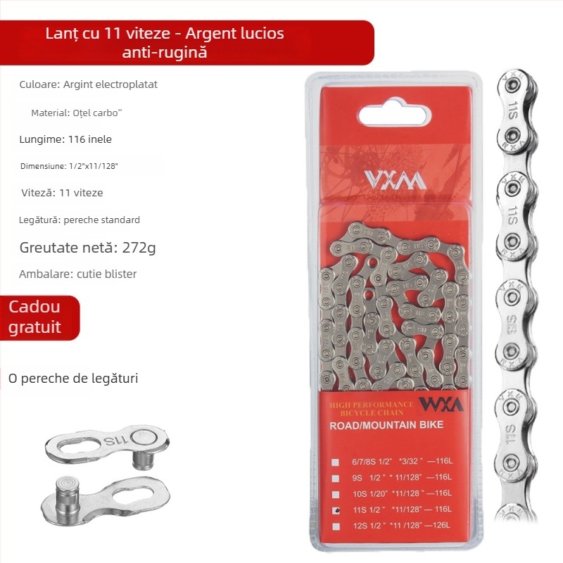 Lanț de bicicletă pentru munte și drum, 8 viteze, Secțiune 116, Pas 7.2, Oțel carbon