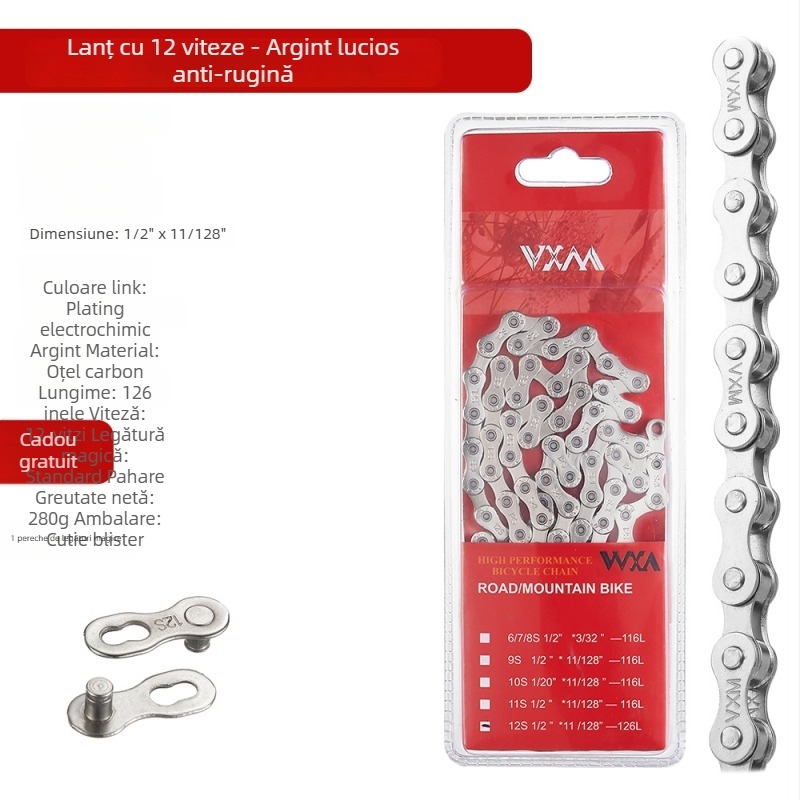 Lanț de bicicletă pentru munte și drum, 8 viteze, Secțiune 116, Pas 7.2, Oțel carbon