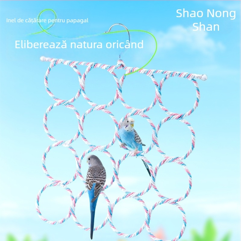 Jucărie pentru păsări: scară de cățărare pentru papagali, cu inele de suspendare și suport