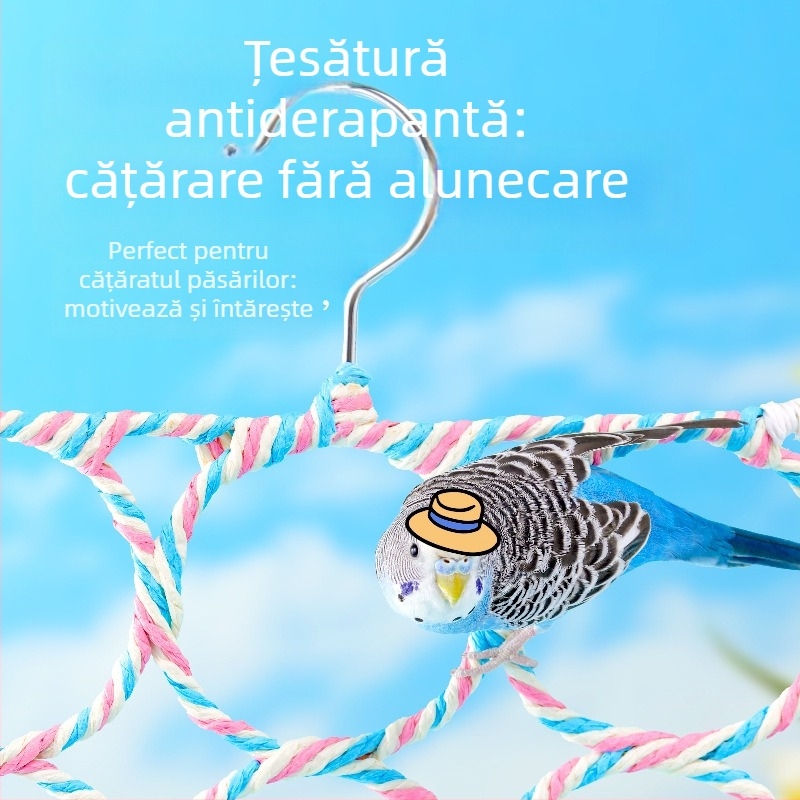 Jucărie pentru păsări: scară de cățărare pentru papagali, cu inele de suspendare și suport