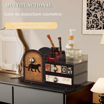 Organizator de cosmetică cu compartimente, acrilic, stil vintage, model 20250710001