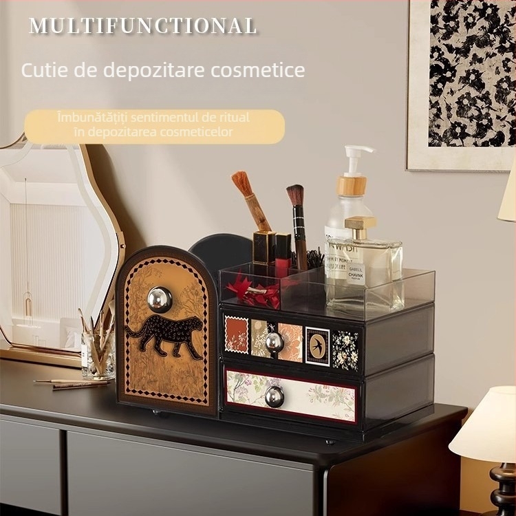 Organizator de cosmetică cu compartimente, acrilic, stil vintage, model 20250710001